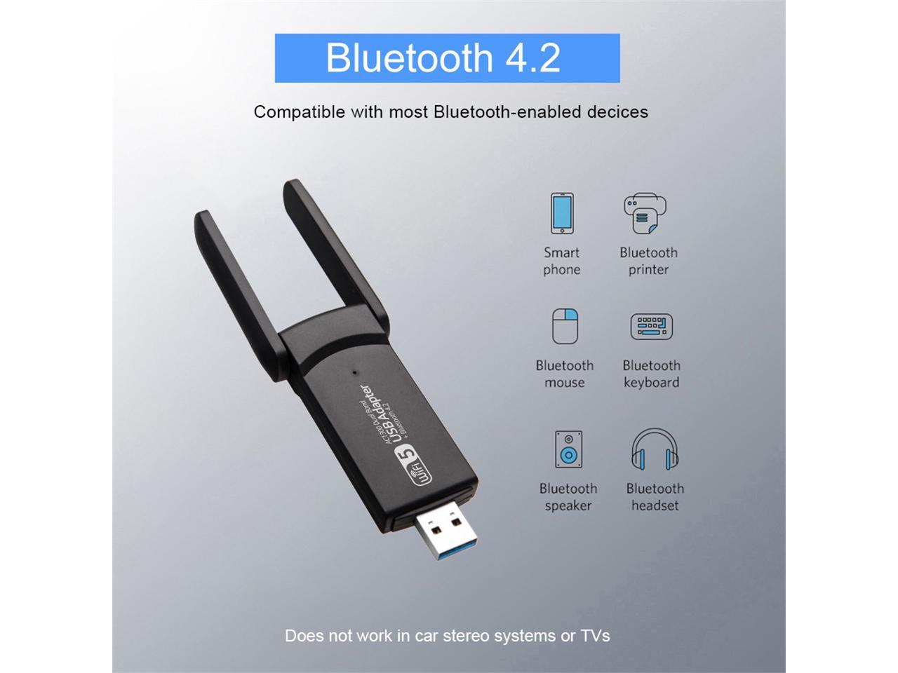 DERAPID USB WiFi Bluetooth Adapter 1300Mbps Dual Band 2.4/5Ghz Wireless