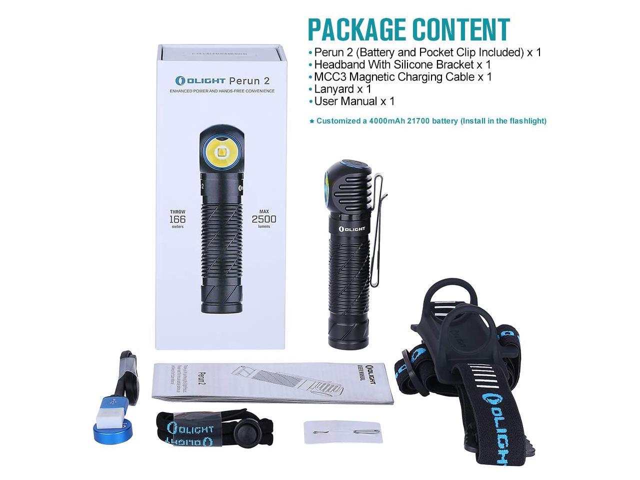 Olight Perun 2 2500 lumen rechargeable LED right angle torch With Headlamp 