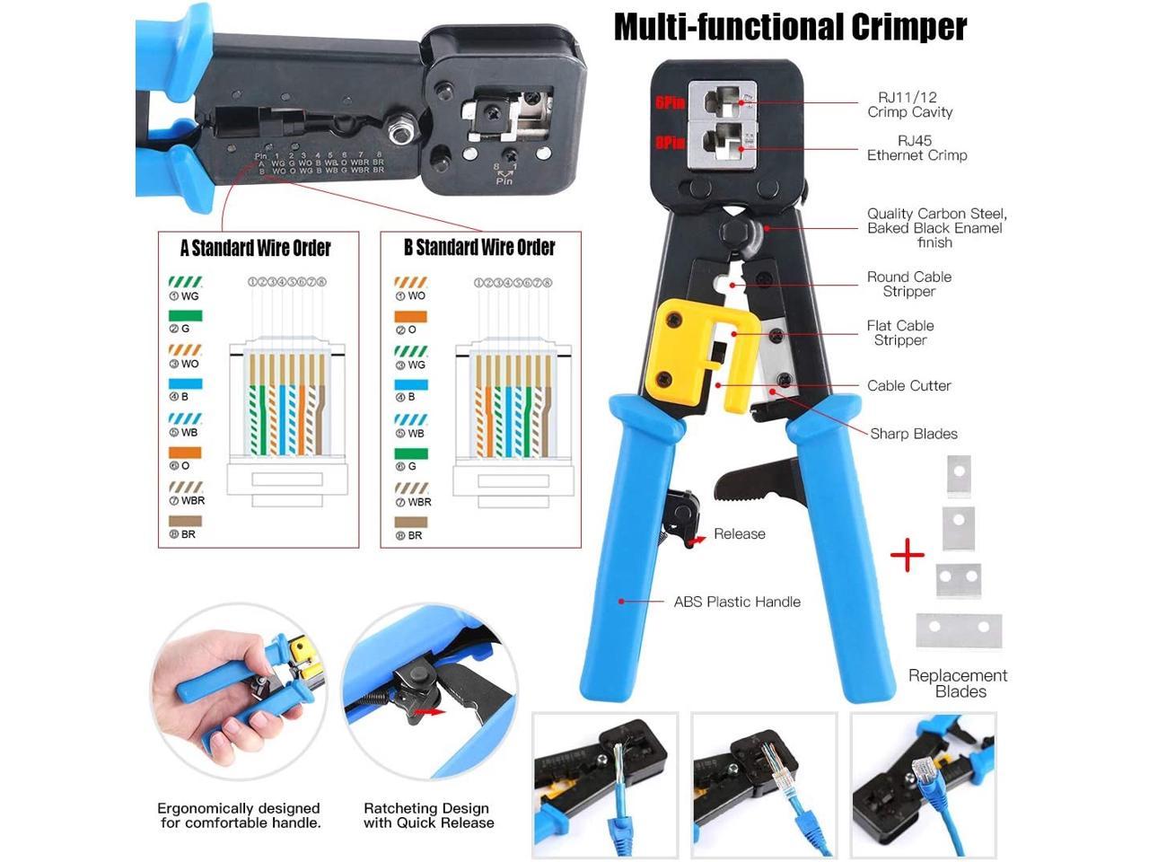 WECABLE RJ45 Cat6/Cat5e Connector Crimping Tool Cutter 100 Pieces Cat6 Shielded 