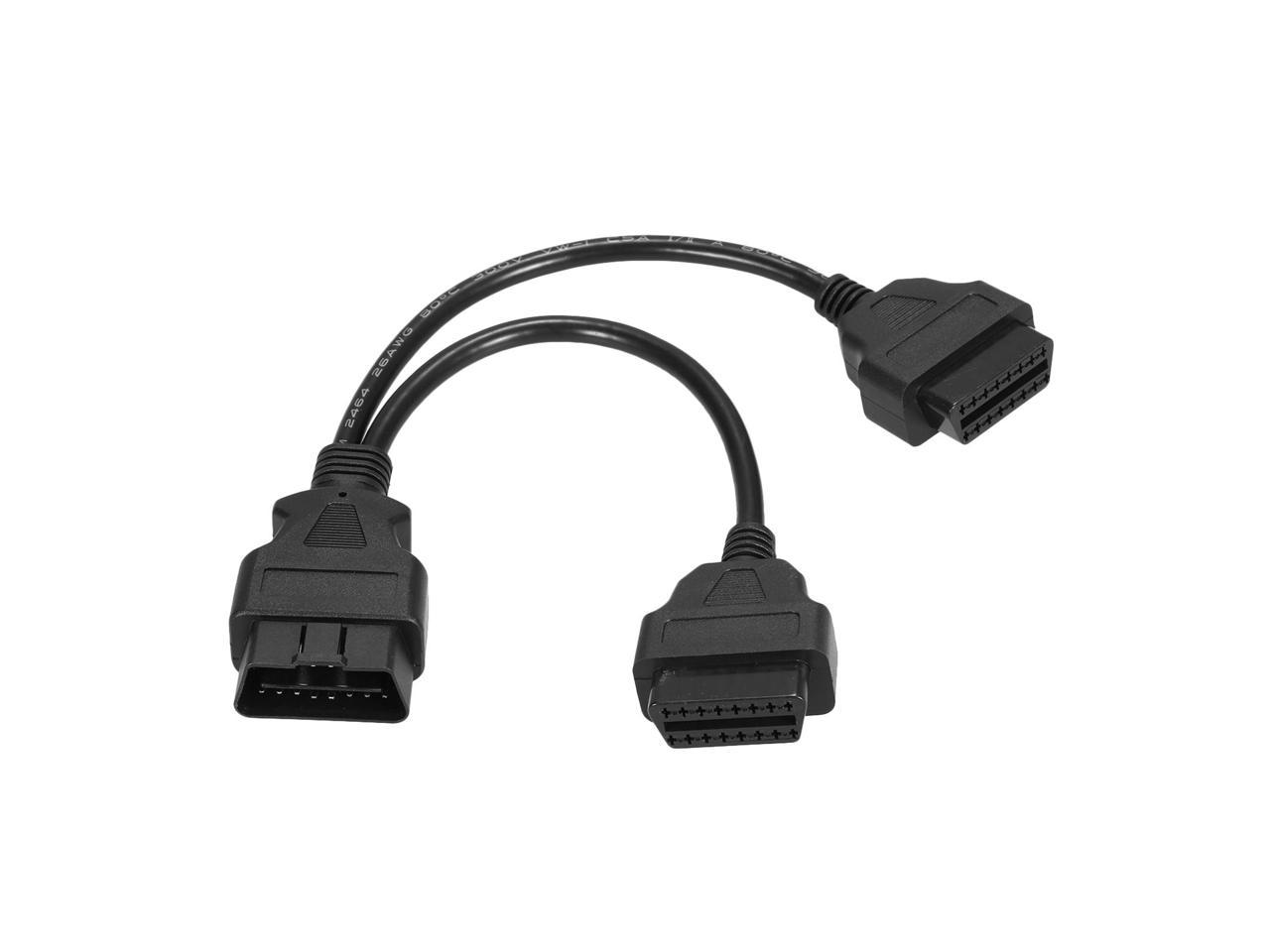 2 In 1 OBD2 Male To Dual Female 16Pin Y Splitter Extension Cable Diagnostic U6I9 