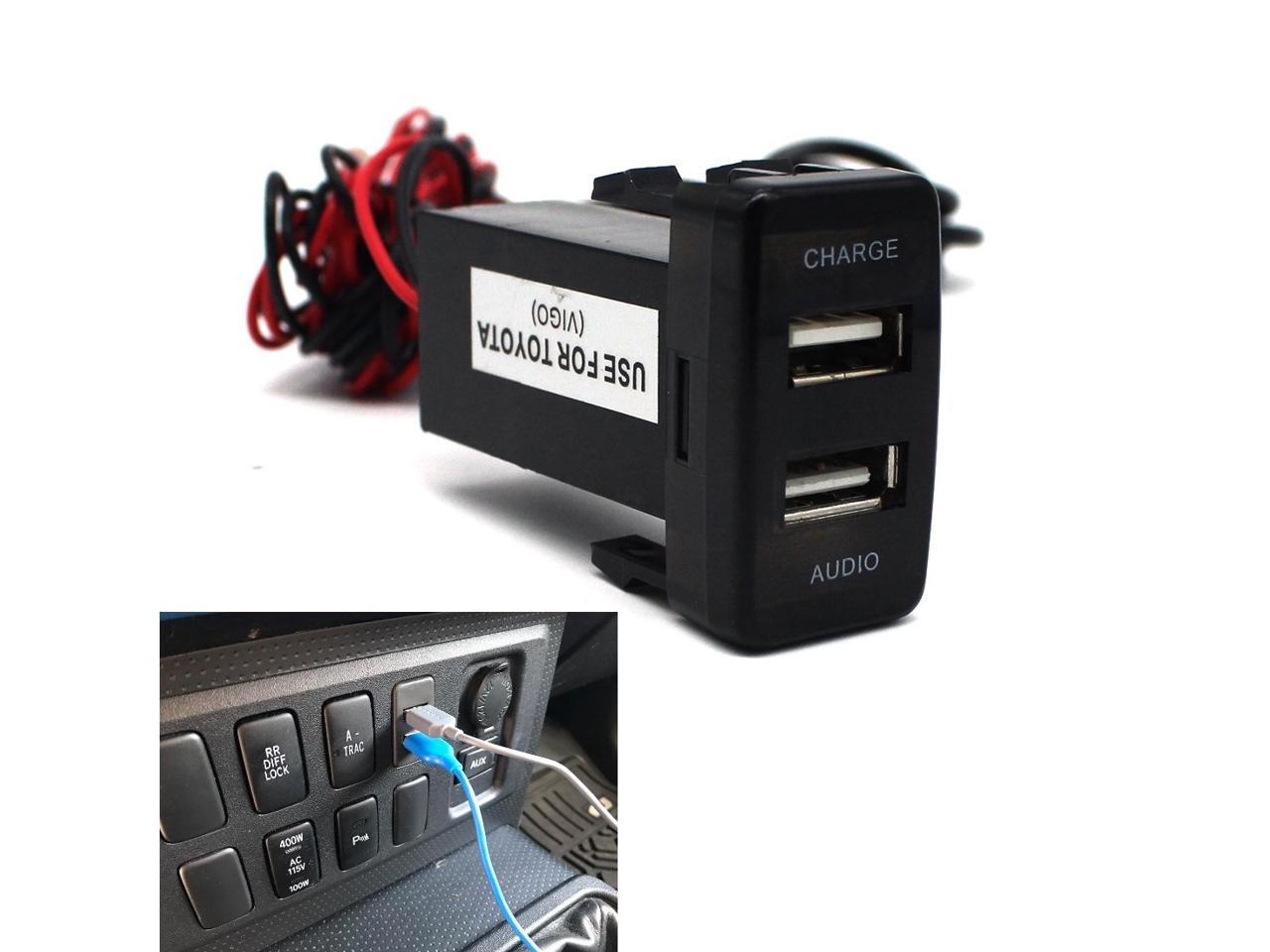 MOTONG Car USB Power Socket Port for iPhone X/8/7/6/5 MOTONG Car USB Socket Port with 3.5mm AUX Socket for Toyota VIGO Samsung,LG,Huawei and More 40 20mm iPad