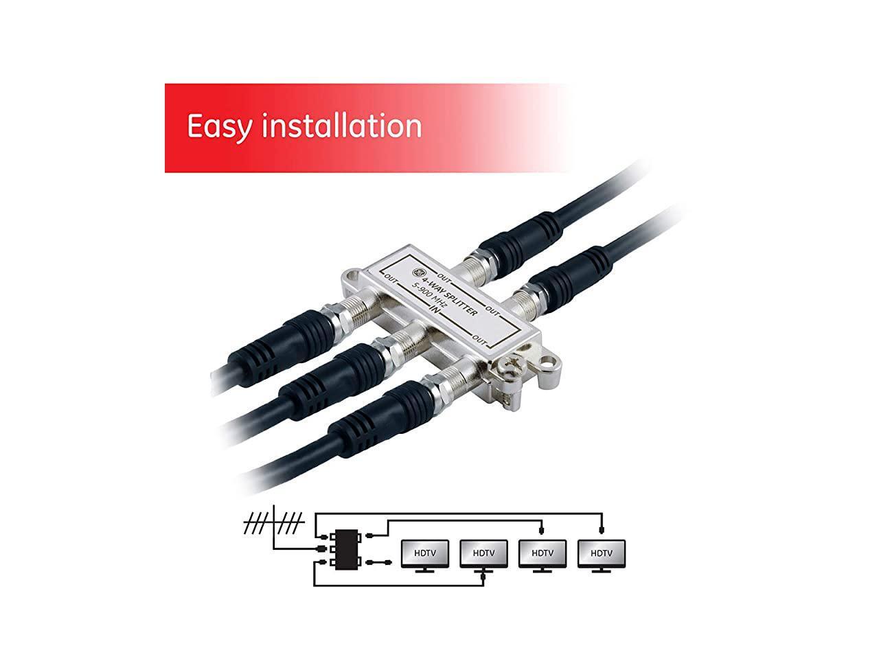 4Way Coaxial Cable Splitter 5900 Mhz Ran RG59 RG6 Coax Compatible Audio