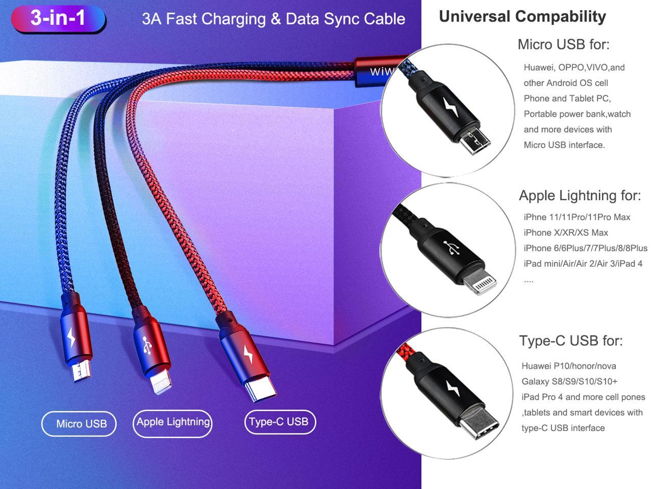 Apple and Type-C for Mobile Phones and Tablets Trump 2024 3-in-1 Retractable Multi-Function Charging Cable for Android 
