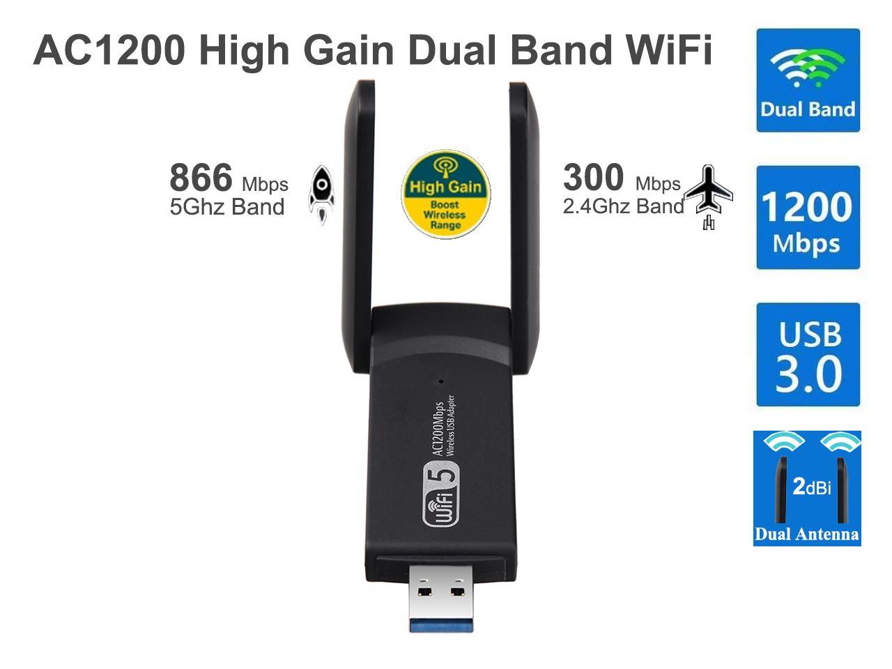 Rekuopl 2,4 GHz 5,8 GHz USB Inalámbrico WiFi AC Dual Band 1200 Mbit/S Tarjetas de red Soporte 802.11B/G/N USB 2.0 Wi-Fi