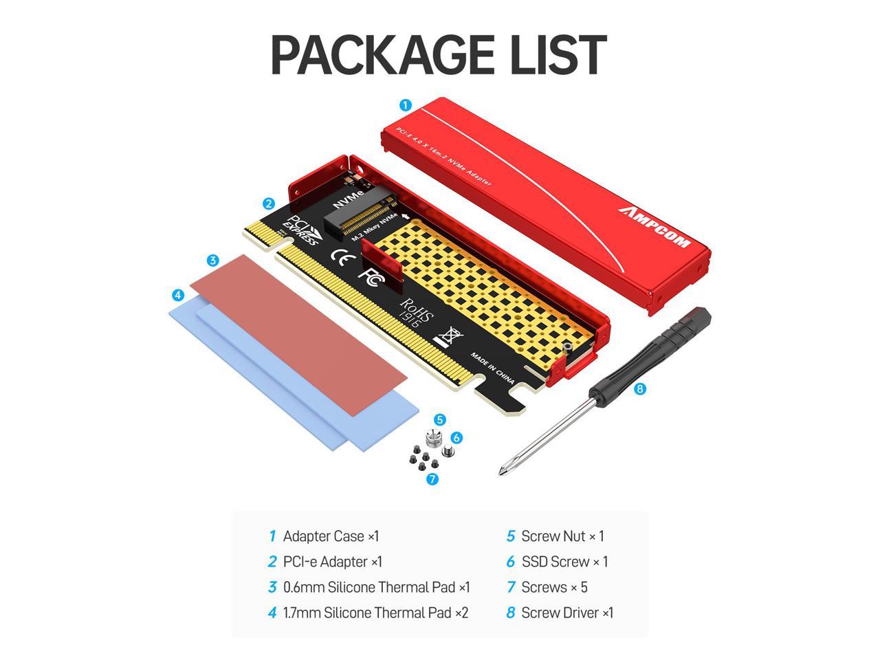 AMPCOM M.2 M Key Nvme SSD to PCI-e Adapter, PCI 4.0 Express X16 Card with  Aluminum Case, Supports Windows 7/8/ 10, Supports 2230, 2242, 2260, 2280 -  Newegg.com