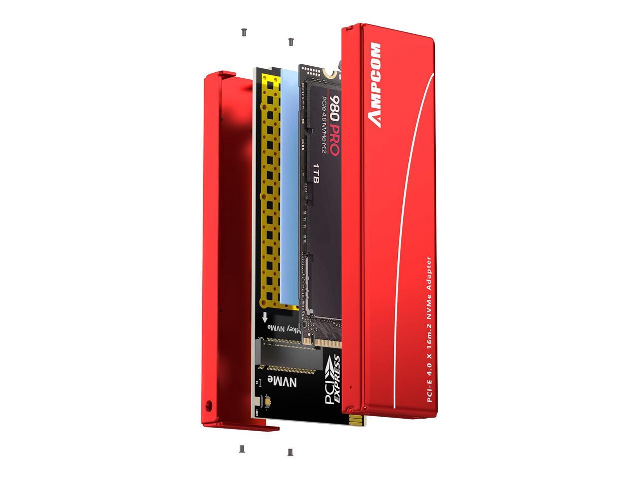 AMPCOM M.2 M Key Nvme SSD to PCI-e Adapter, PCI 4.0 Express X16 Card with  Aluminum Case, Supports Windows 7/8/ 10, Supports 2230, 2242, 2260, 2280 -  Newegg.com