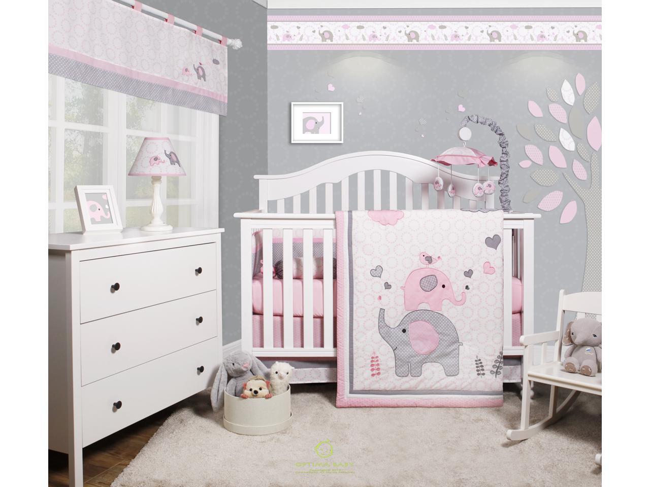 pink and grey nursery bedding