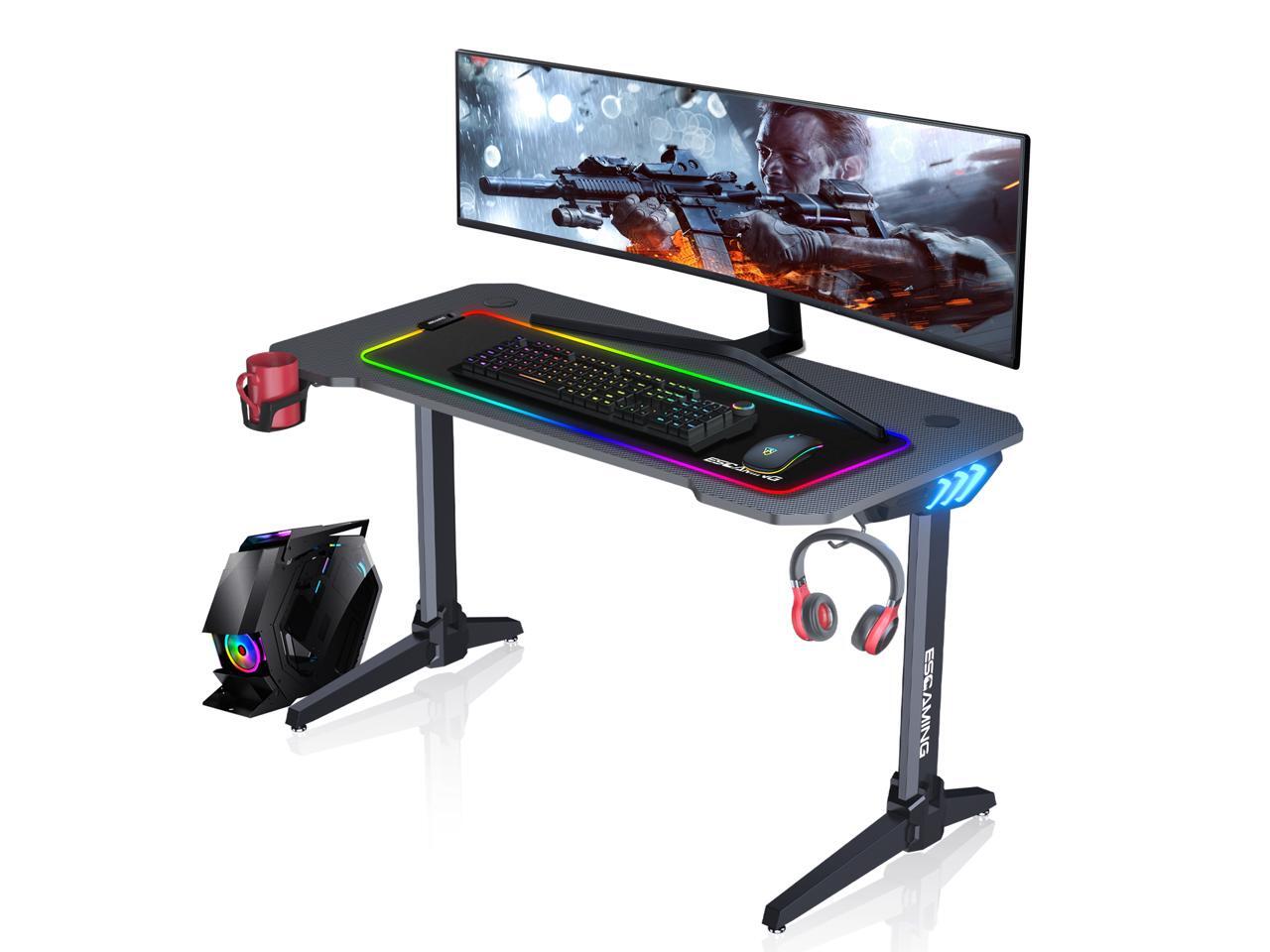 Esgaming 473 Inch Rgb Gaming Computer Desk Black Pc Computer Desk Y Shaped Table Home Office Desk With Large Carbon Fiber Surface