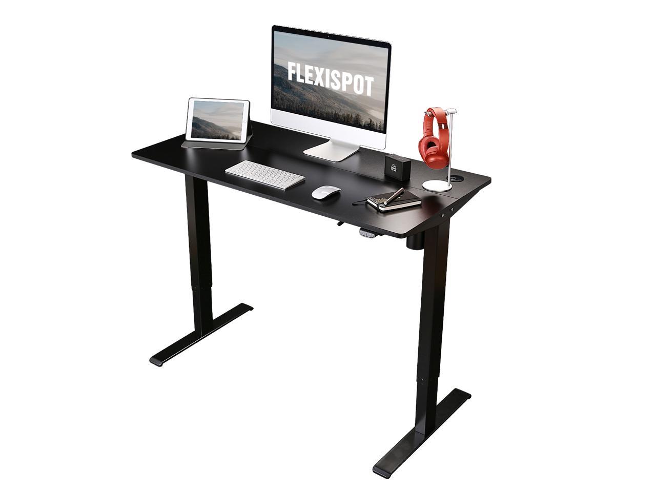 Flexispot Standing Desk Electric Height Adjustable Desk Quick Install Computer Desk 48 x 24 Inches Sit Stand Desk Whole-Piece Desk Board Black Frame + 48 Black Top 