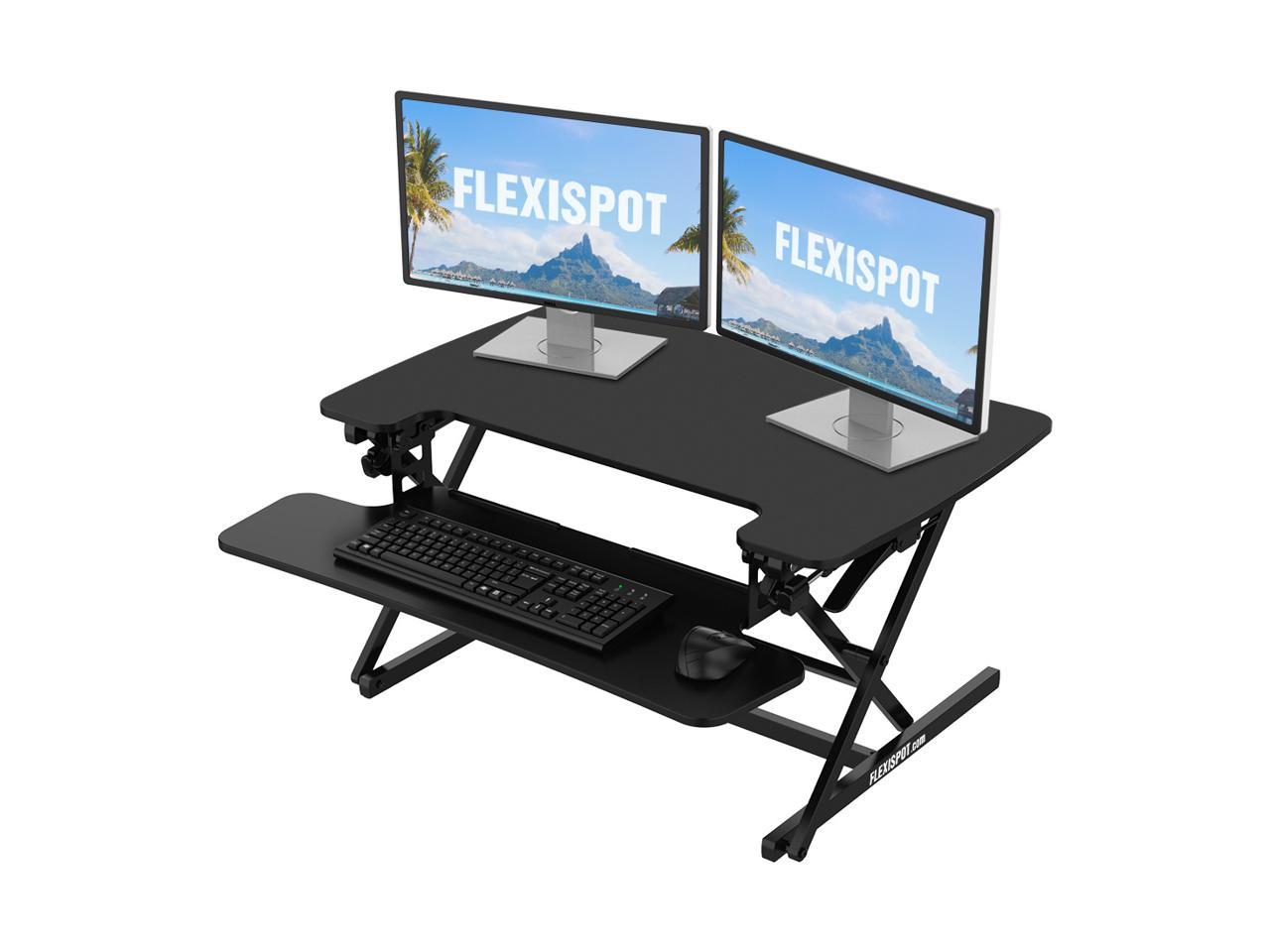 FLEXISPOT Home Office Height Adjustable Standing Desk Converter 35 inch Stand Up Desk Riser Black Desk Workstation for Dual Monitors and Laptop