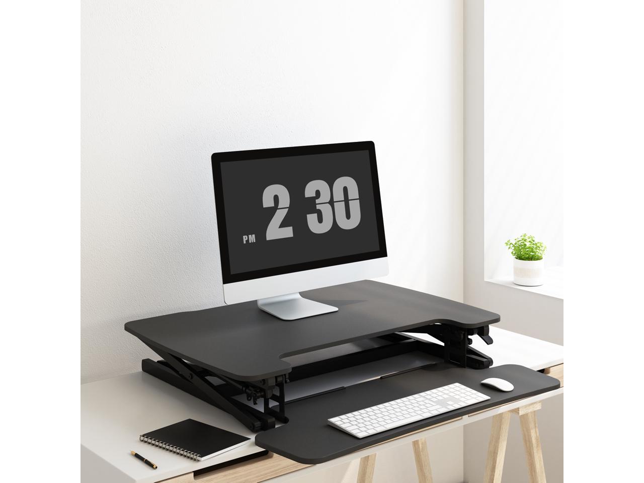 FLEXISPOT Home Office Height Adjustable Standing Desk Converter 35 inch  Stand Up Desk Riser Black Desk Workstation for Dual Monitors and Laptop