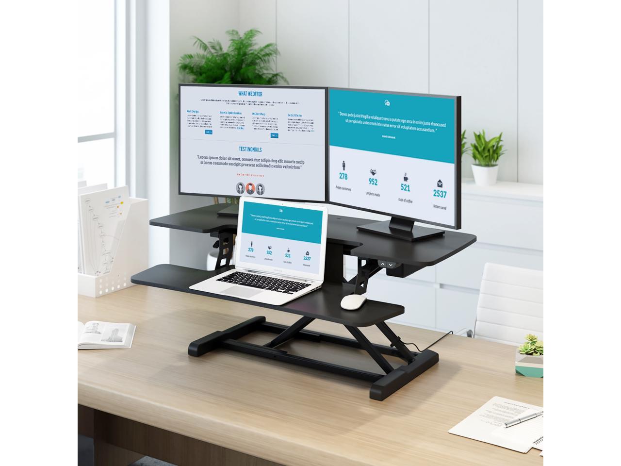FlexiSpot Motorized Standing Desk Converter 40" Width Electric Stand up Desk Riser for Monitor