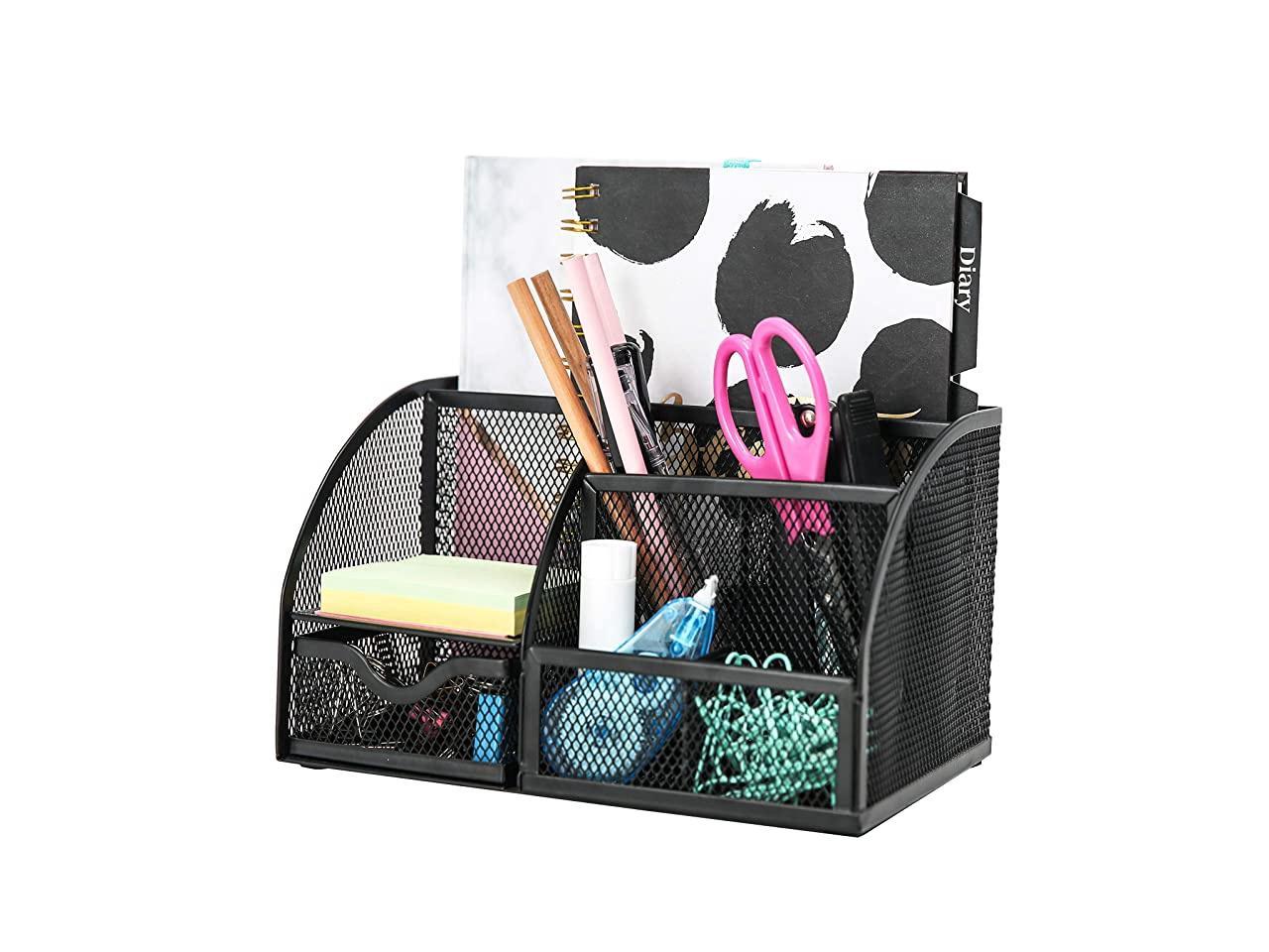 Mesh Desk Organizer Office with 7 Compartments + DrawerDesk Tidy