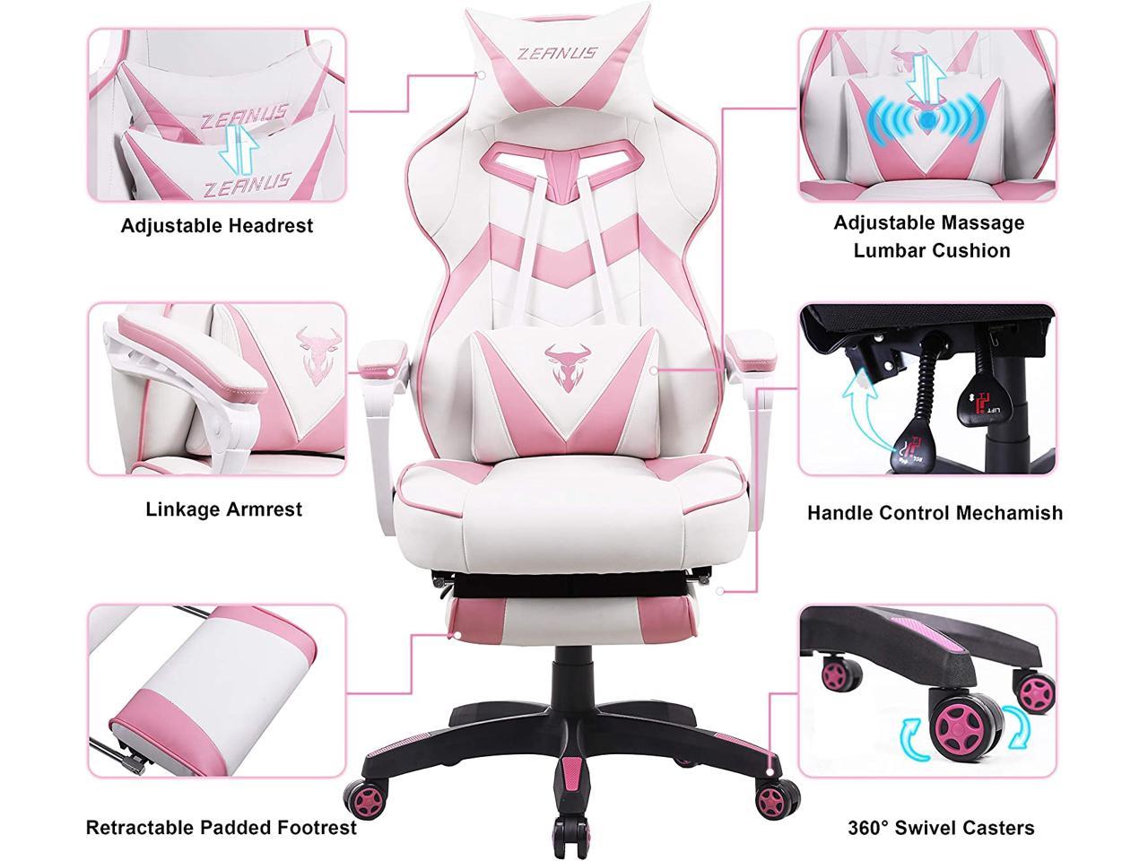 Zeanus Pink Gaming Chair for Adults, PC Gaming Chair for ...