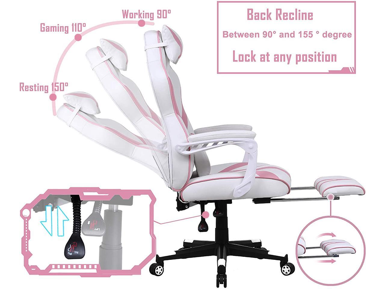 Zeanus Pink Ergonomic Gaming Chair for Girl, Gaming Chair with Footrest