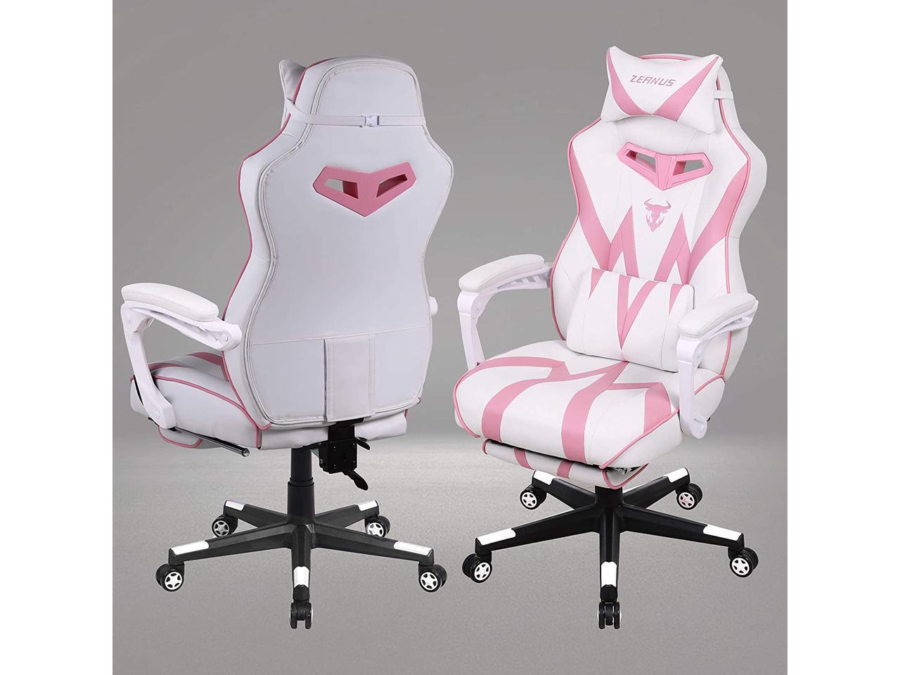 Zeanus Pink Ergonomic Gaming Chair for Girl, Gaming Chair with Footrest