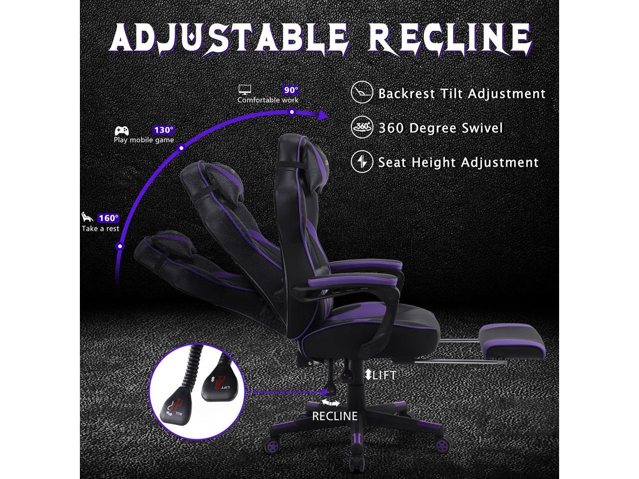 Zeanus Purple Gaming Chair, Reclining Computer Chair with Footrest