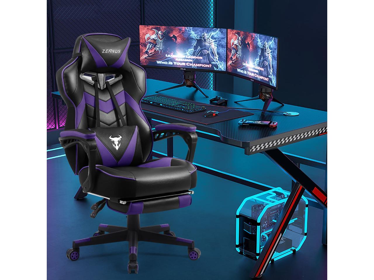Zeanus Purple Gaming Chair, Reclining Computer Chair with Footrest
