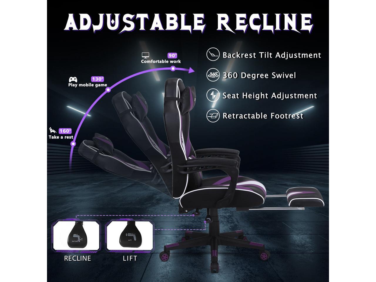 Zeanus Purple Gaming Chair, Reclining Computer Chair with Footrest