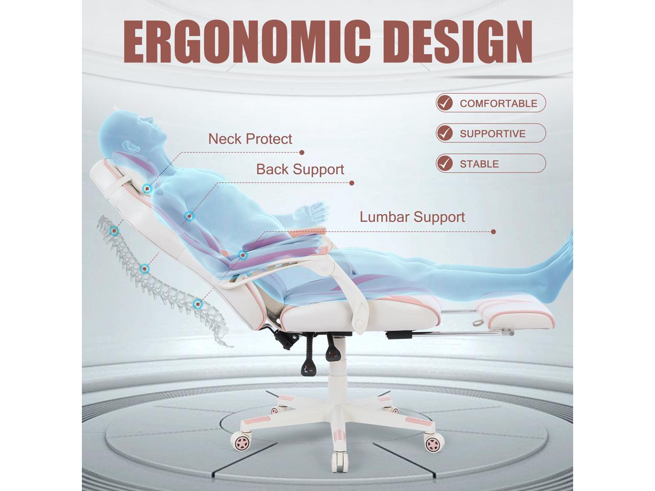 Zeanus Pink Ergonomic Gaming Chair for Girl, Gaming Chair with Footrest
