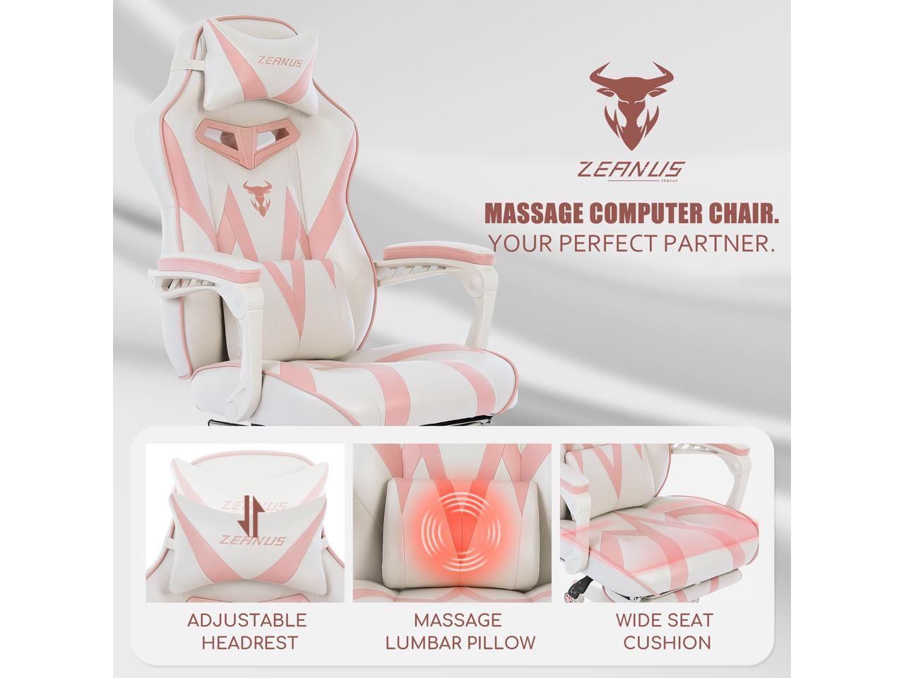 Zeanus Pink Ergonomic Gaming Chair for Girl, Gaming Chair with Footrest