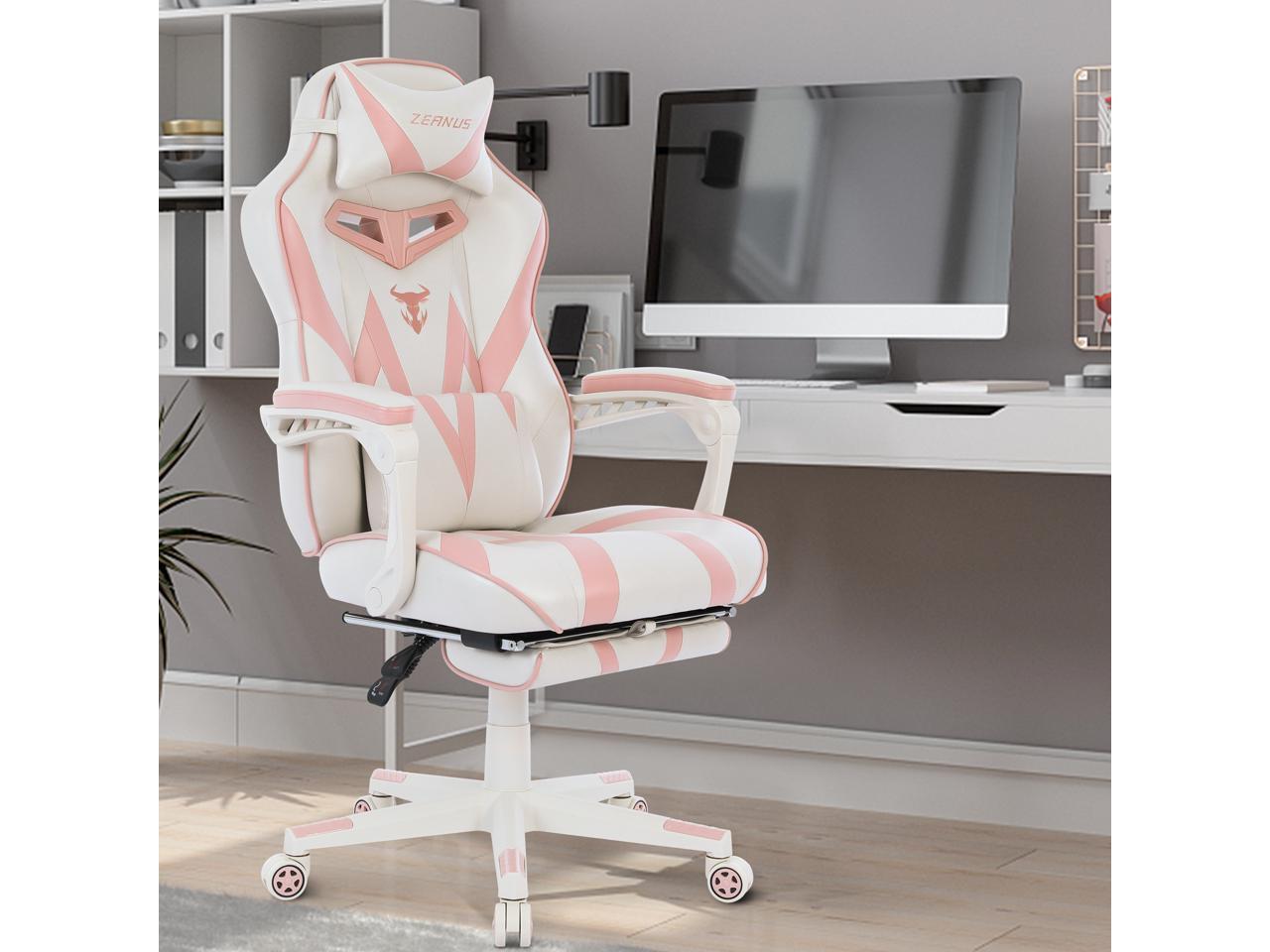 Zeanus Pink Ergonomic Gaming Chair for Girl, Gaming Chair with Footrest