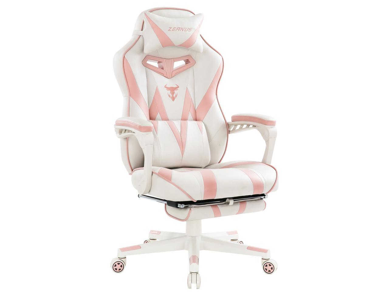Zeanus Pink Ergonomic Gaming Chair for Girl, Gaming Chair with Footrest