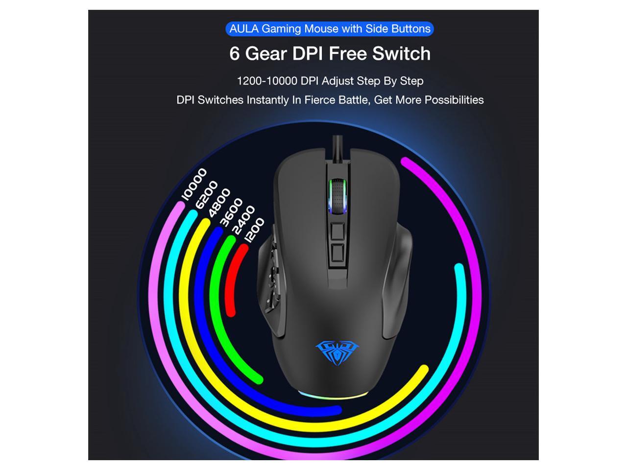 Aula Rgb Gaming Mouse With Side Buttons Macro Programming 10000 Dpi Adjustable 14 Key Wired Usb Backlit Mouse For Desktop Laptop H510 White Newegg Com