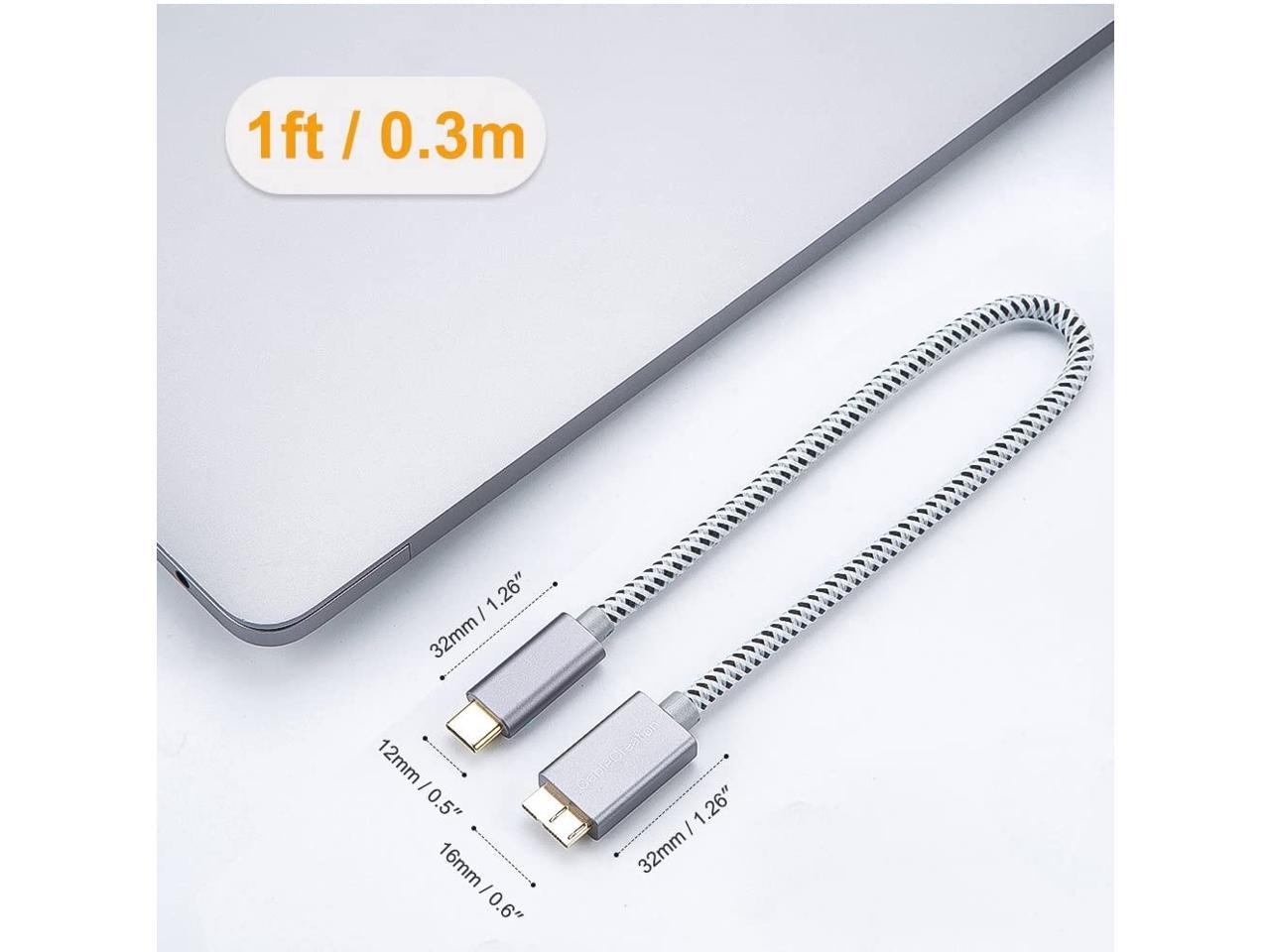 1ft USB 3.1 External Hard Drive Cable Gen2/ 10Gbps Generic USB C to Micro B 3.0 Cable Compatible with MacBook Pro 