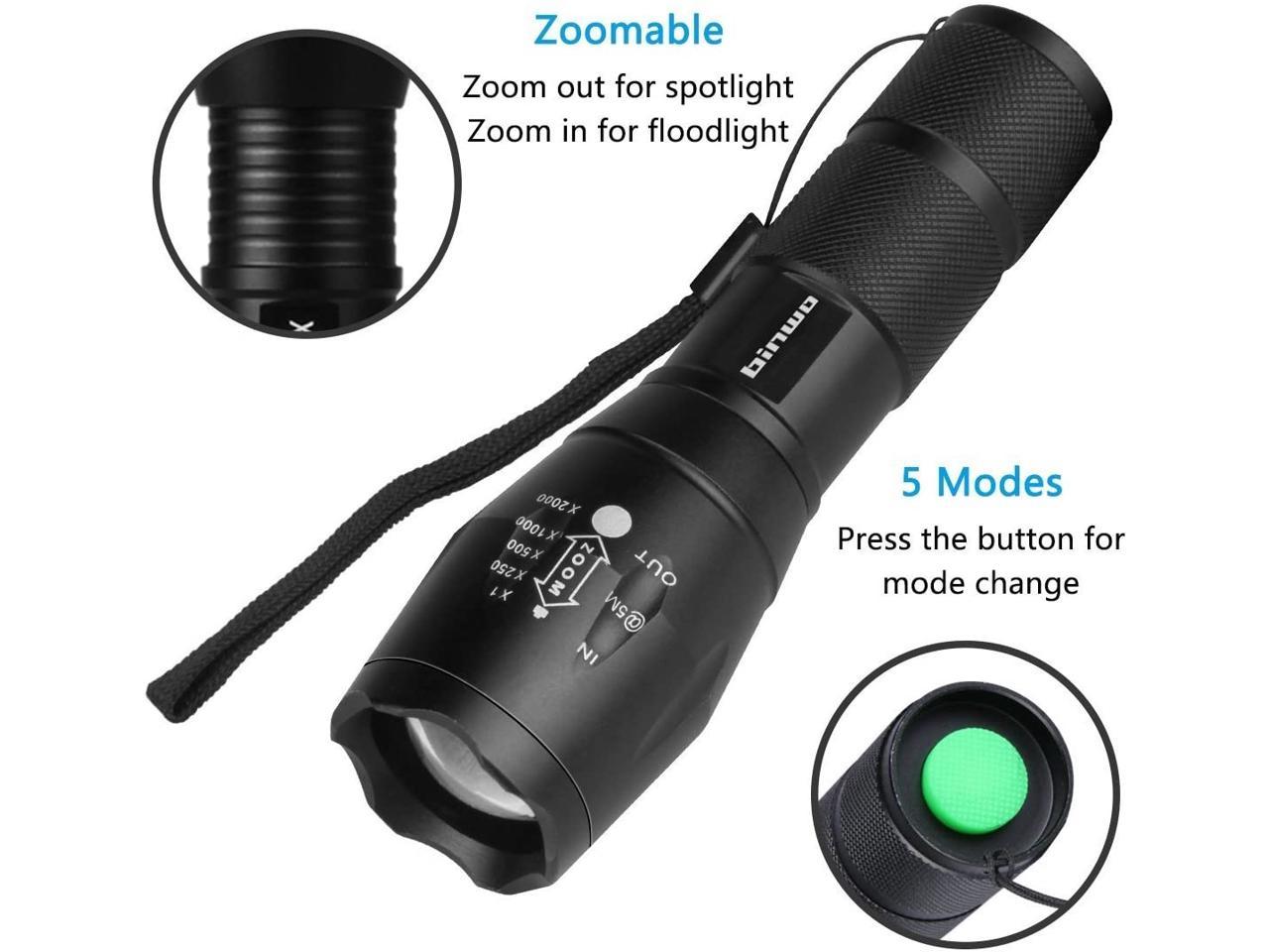 Super Bright 2000 Lumen XML T6 LED Flashlights Portable Outdoor Water Resistant Torch Light Zoomable Flashlight with 5 Light Modes Binwo Flashlights 