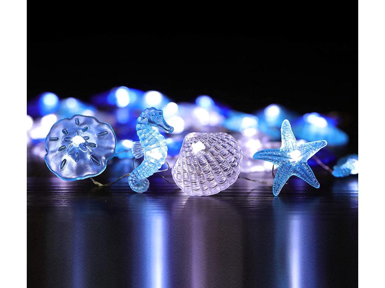 WSgift Coastal String Lights 17.5 Ft 36 Cold White LED Beach Decorative String Lights Seashell
