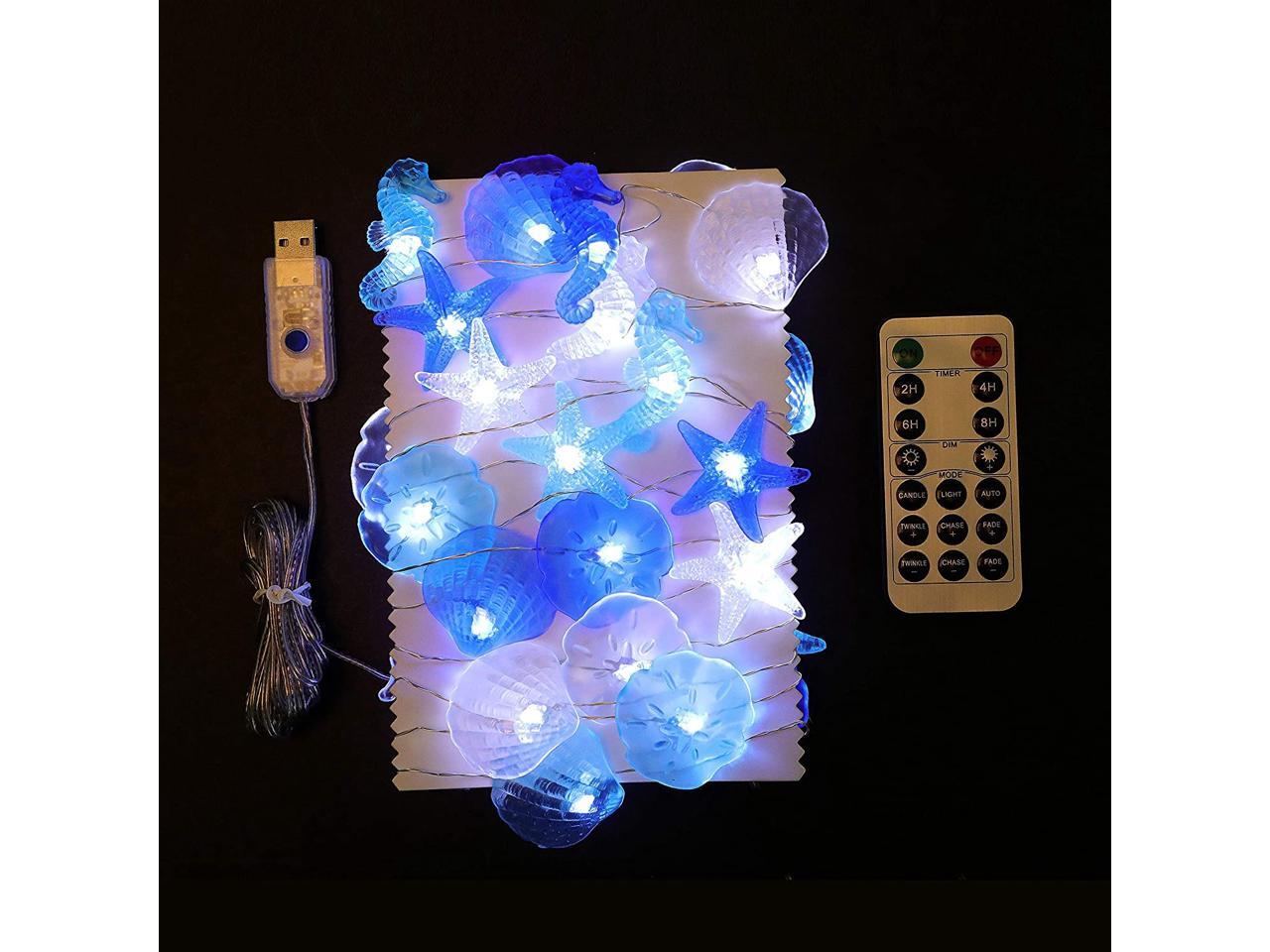 WSgift Coastal String Lights 17.5 Ft 36 Cold White LED Beach Decorative String Lights Seashell
