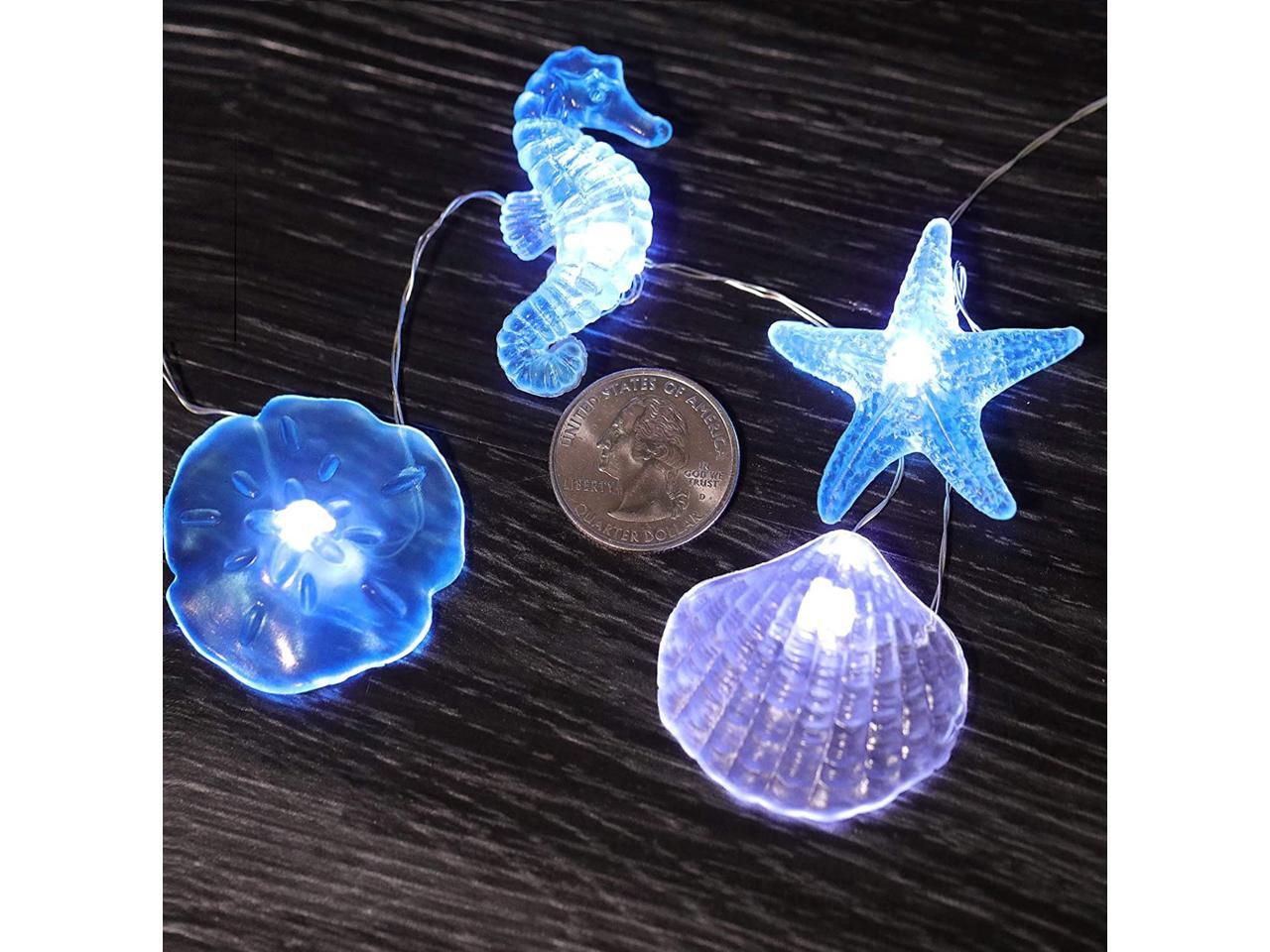 WSgift Coastal String Lights 17.5 Ft 36 Cold White LED Beach Decorative String Lights Seashell