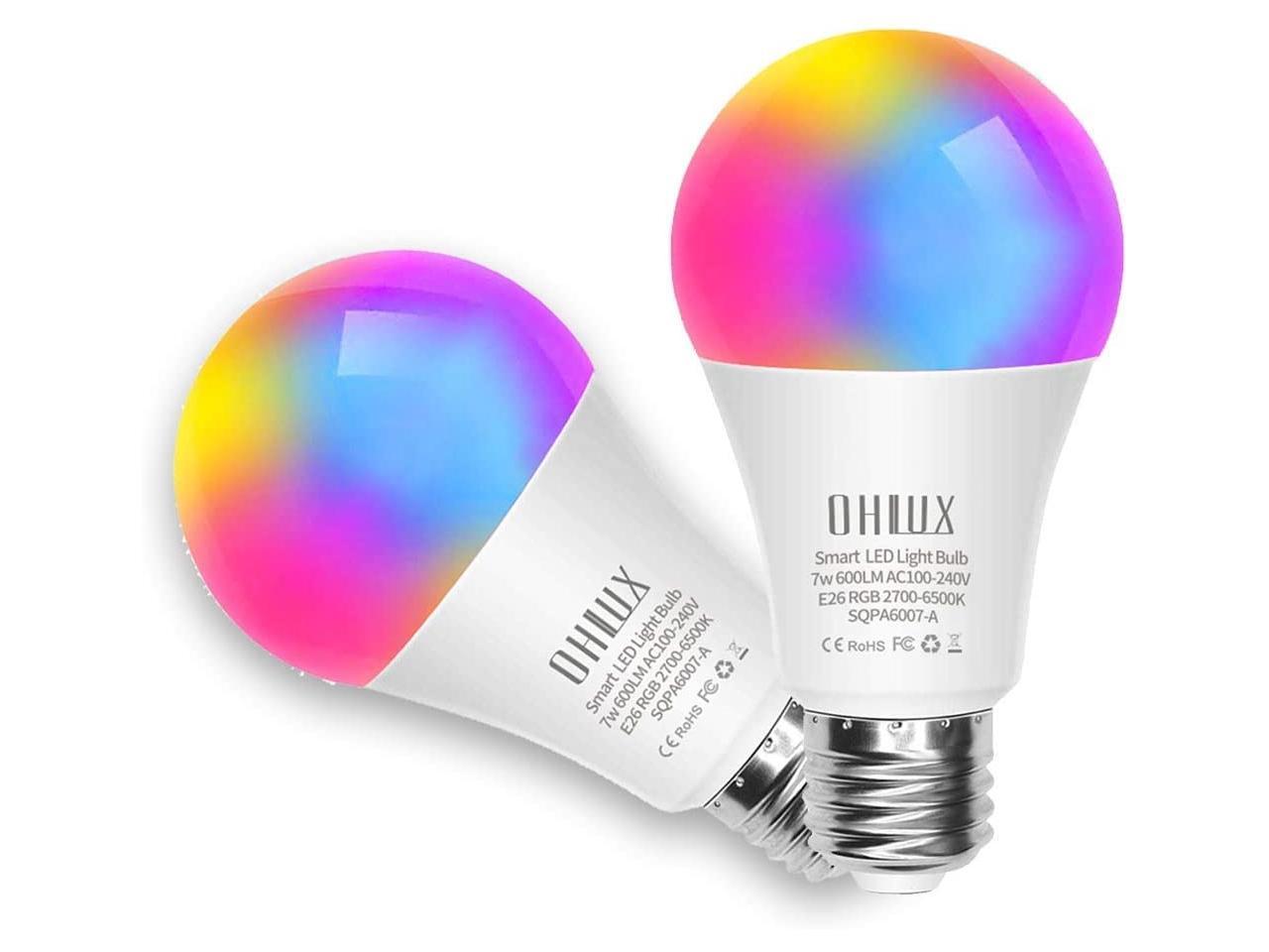 Compatible with Alexa and Google Home RGBCW Wi-Fi LED Bulb A19 60W Equivalent 2 Pack 7W 600LM Dimmable Multicolored Lights No Hub Required WIXANN Smart WiFi Bulb 