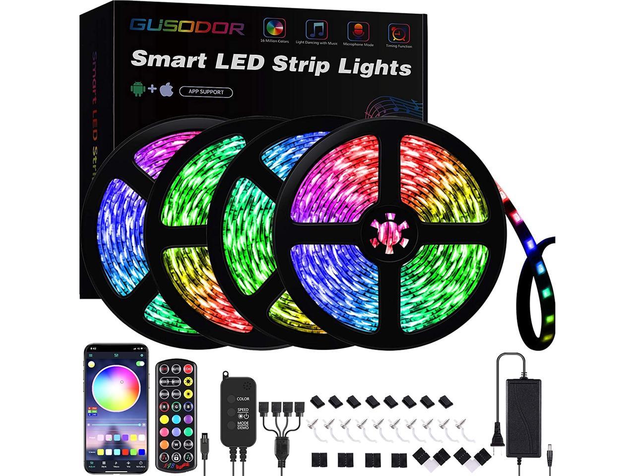 Gusodor Led Strip Lights 65.6 Feet Led Lights Music Sync Smart Rope Lights Color Changing Timing 24 Key Remote App Control RGB Light DIY Colors Led Lights for Home