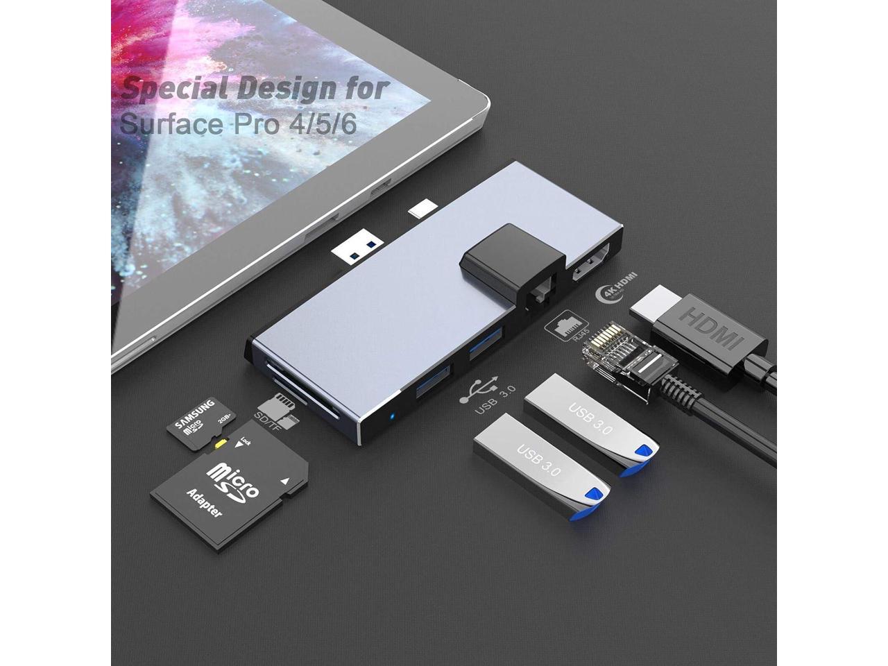 KETAKY Microsoft Surface Pro 5 /Pro 6 USB 3.0 Hub Docking Station with Gigabit 1000Mbps Ethernet Port 4K HDMI SD/Micro SD Card Reader for Surface Pro 2017/2018 2 x USB 3.0 Ports 