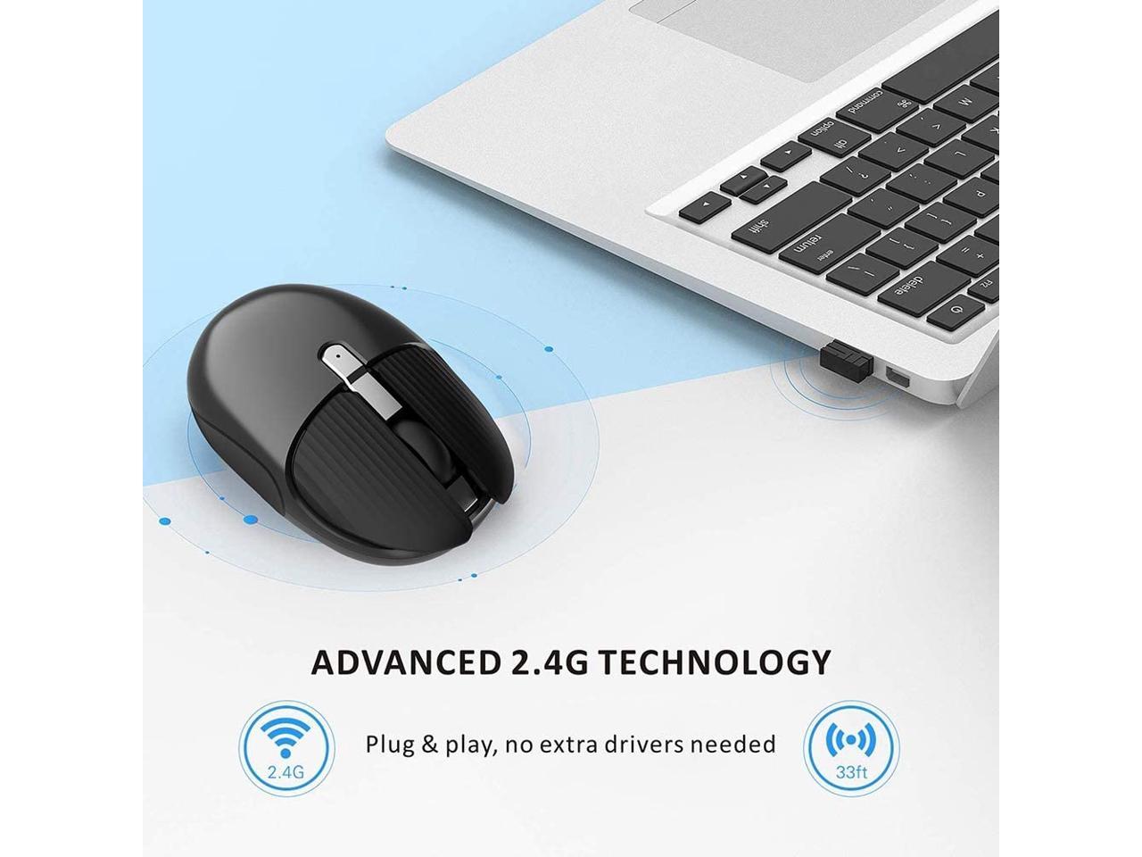 2.4G Rechargeable Silent Mouse Optical Mice with Nano Receiver USB Mouse for Notebook Uciefy M106 Wireless Mouse Laptop,Computer Black PC