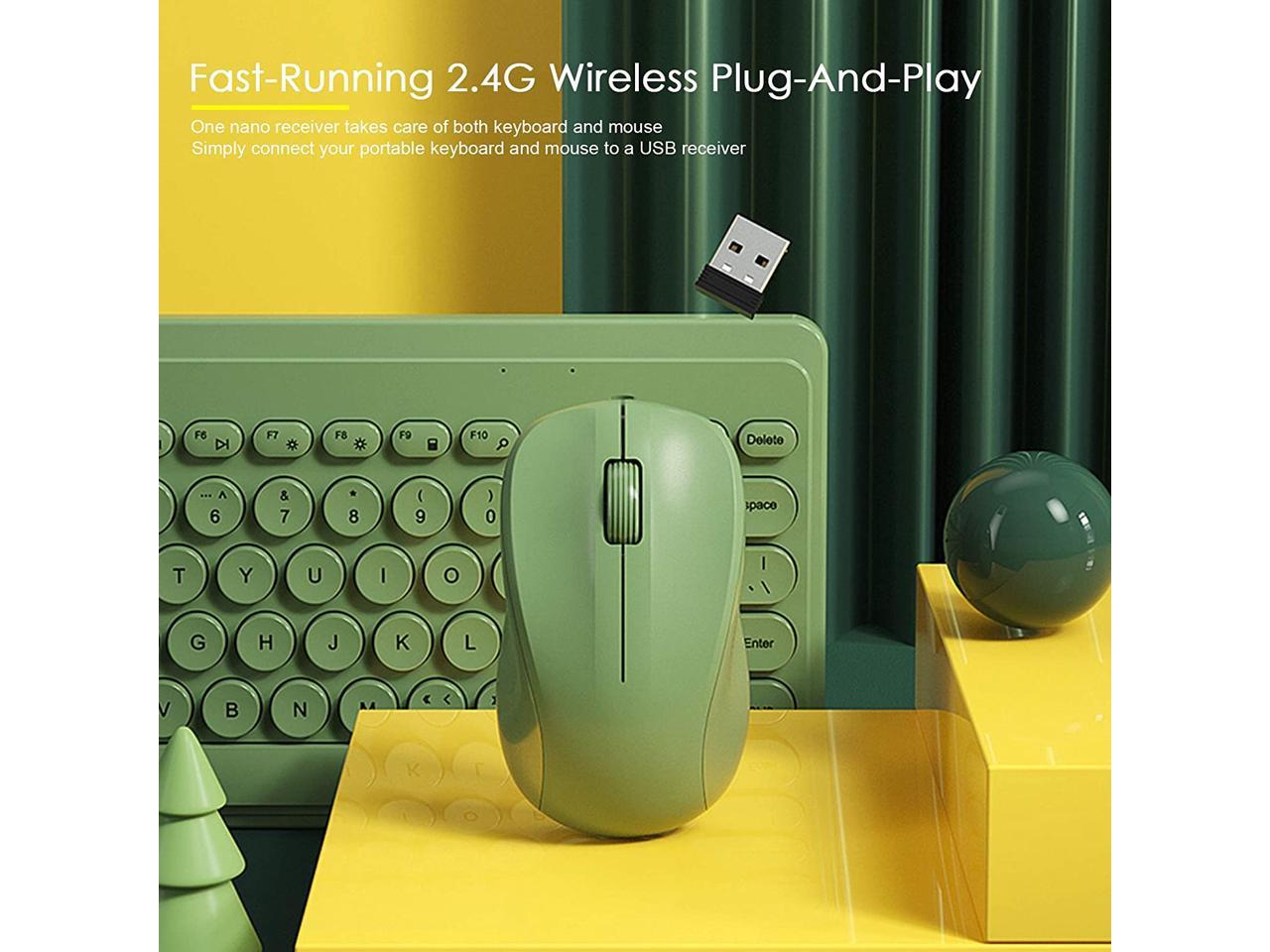 Computer and Desktop PC USB Cordless Cute Round Key Smart Power-Saving Ultra Slim Combo for Laptop Crocodile Green Fashion Wireless Keyboard and Mouse Combo