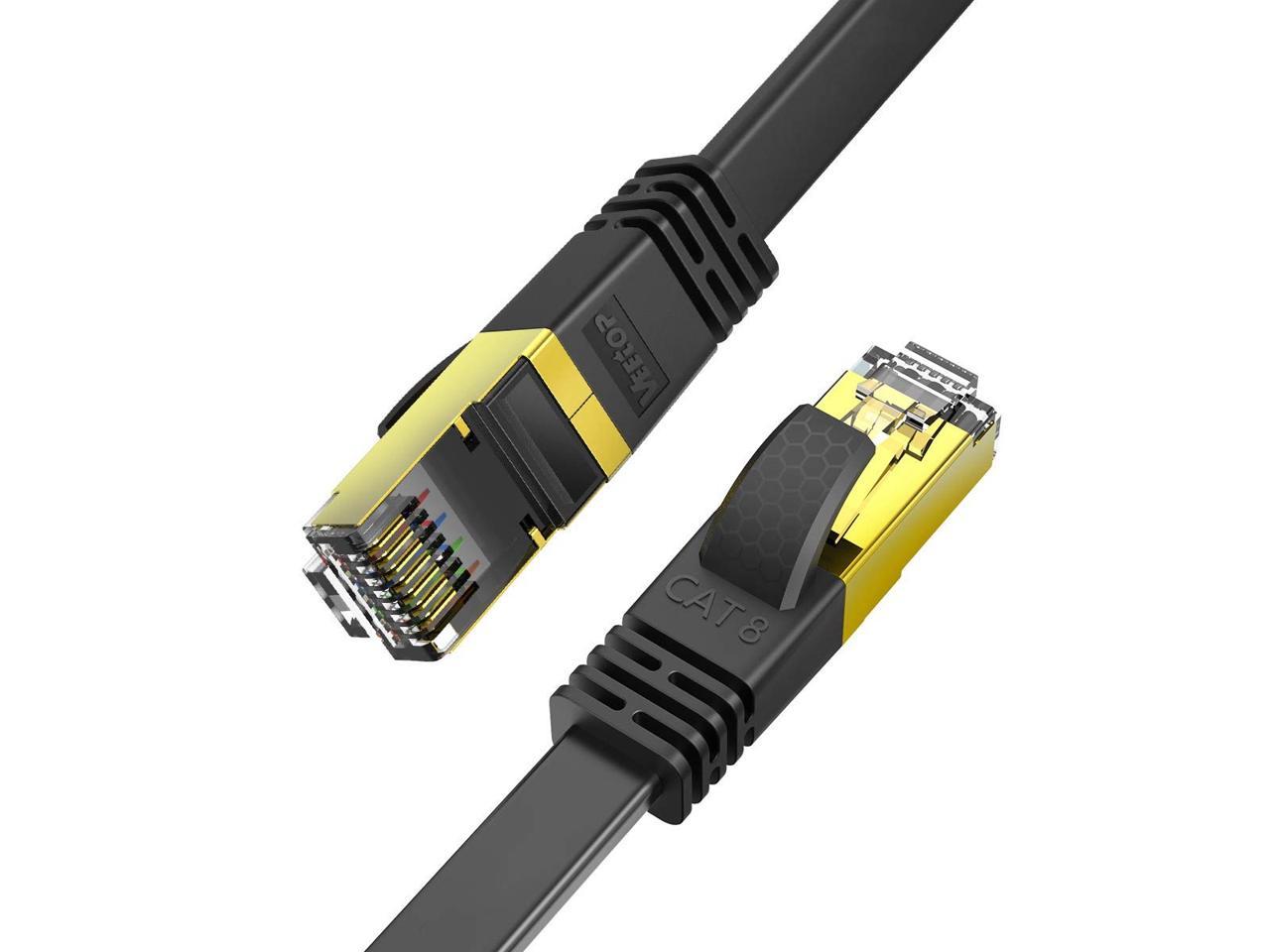 10M 30FT CAT 7 STP Flat White LAN Direct Ethernet Cable Shielded 10Gbps Gold 