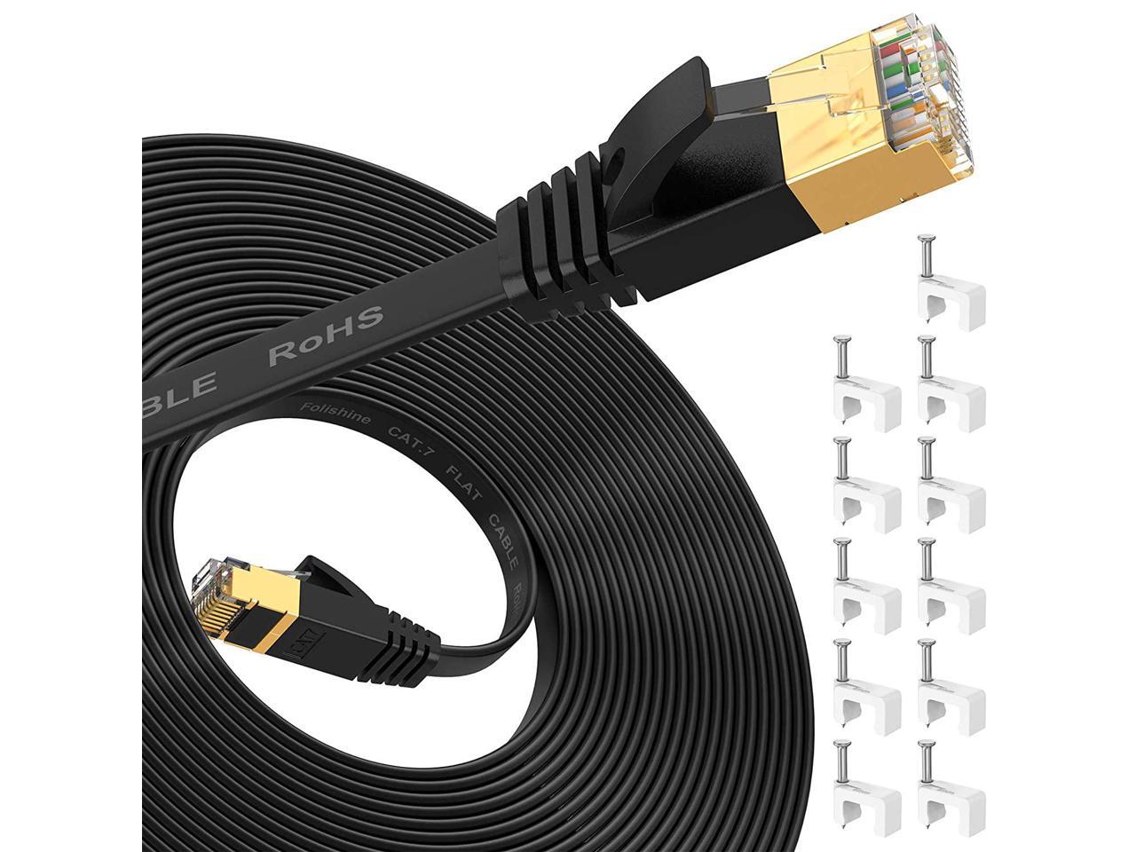Faster Than Cat6 Cat5e Network Cable for Router Cat 7 Ethernet Cable 20FT Black Xbox 20 Feet Black High Speed Flat Internet Network Computer Patch Cord with Gold Plated Rj45 Connectors Modem