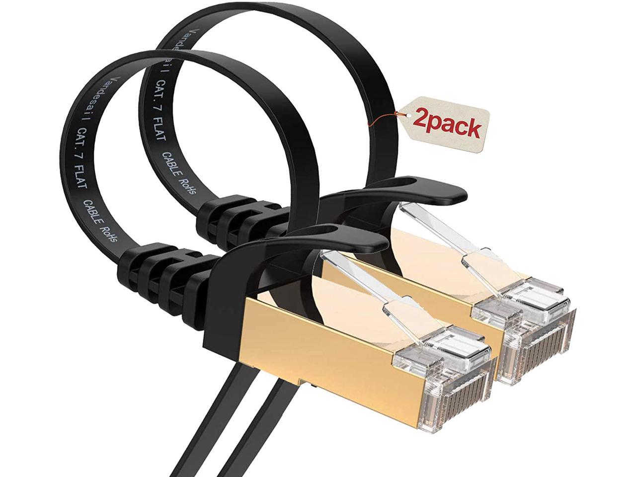 CAIVOV Cat7 Ethernet Cable 20FT Black High Speed 10 Gigabit Shielded STP Flat 20 