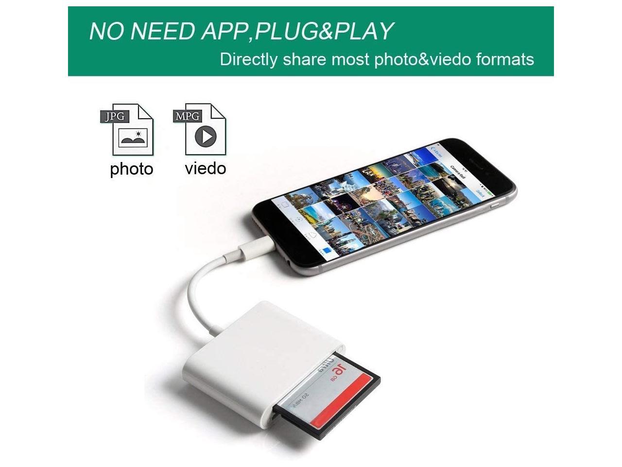 DenicMic SD CF Card Reader Compatible with iPhone iPad SD CF TF Memory