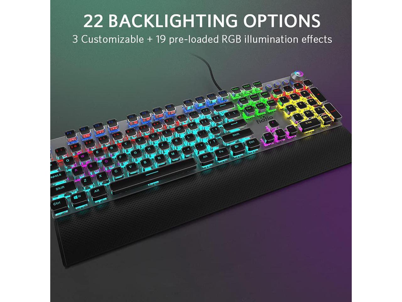 FIODIO Mechanical Gaming Keyboard LED Rainbow Gaming Backlit 104 Anti