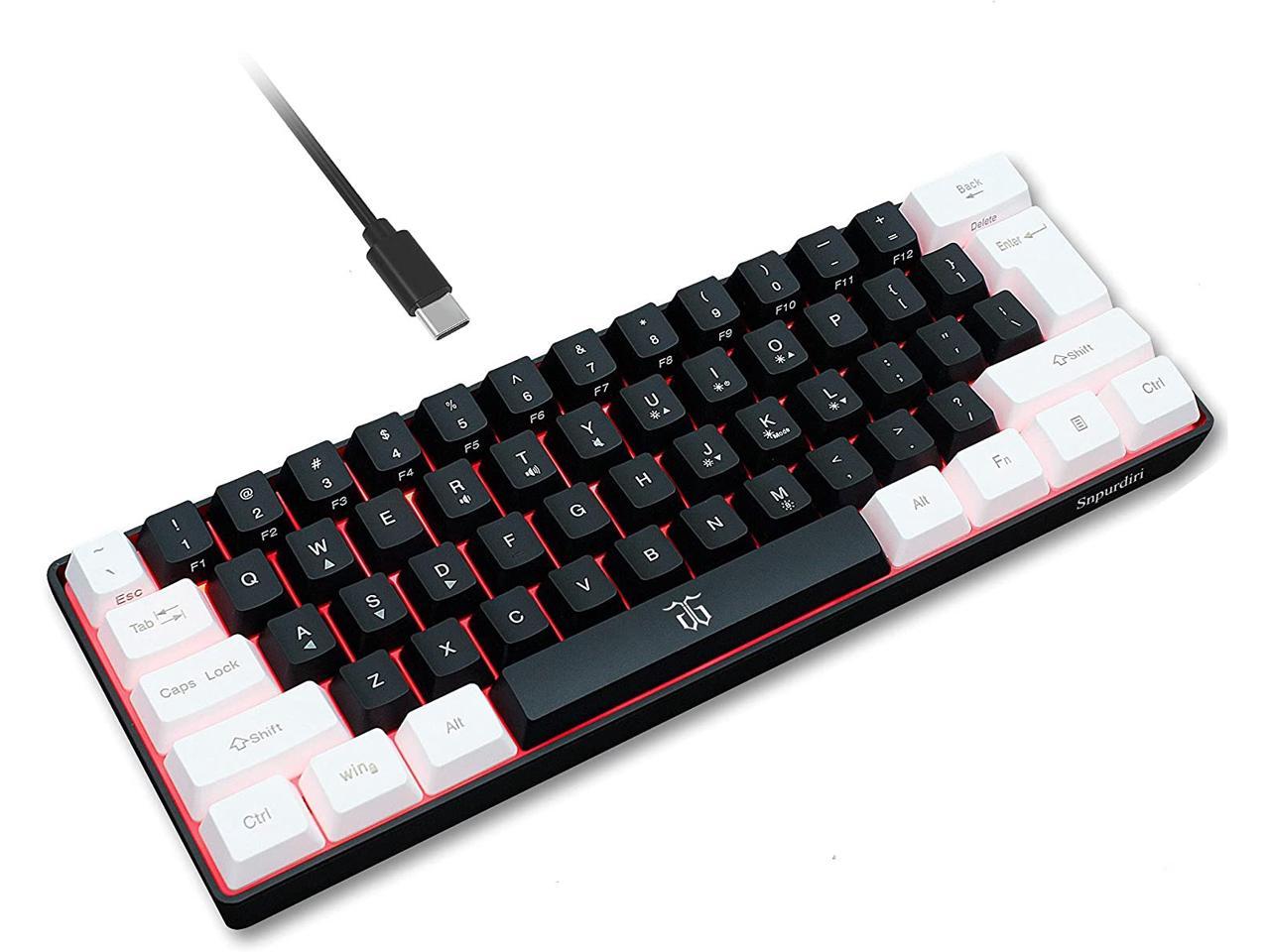 Snpurdiri 60% Wired Gaming Keyboard True RGB Mechanical Feeling  Ultra-Compact Mini Keyboard with Detachable Cable White and Black Color