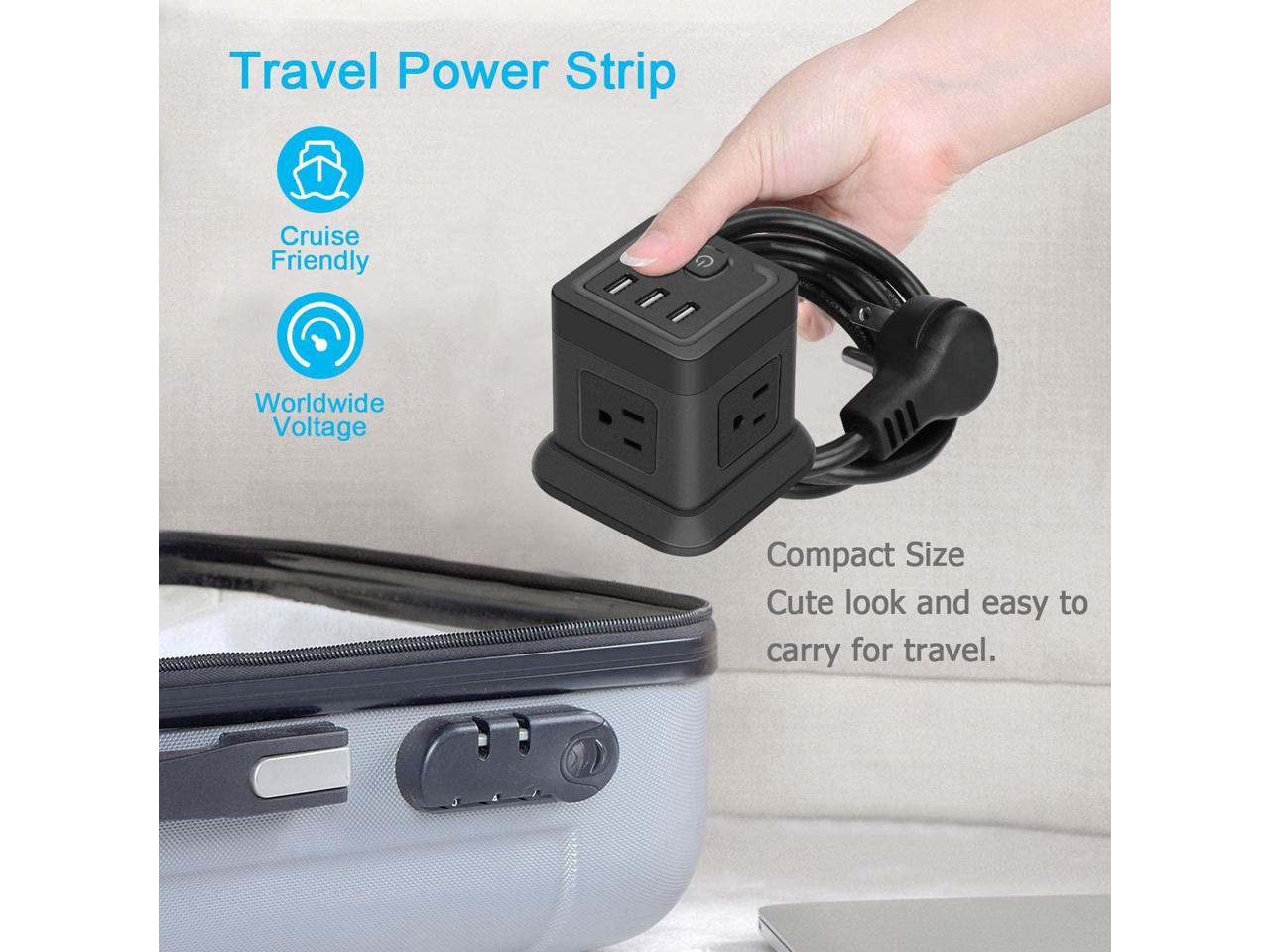 Compact Portable for Travel Home Office Cruise Ship FDTEK Flat Plug Extension Cord with 4 Outlets and 3 USB Ports Power Strip with USB Overload Protection 5 FT Power Cord Desktop Charging Station 
