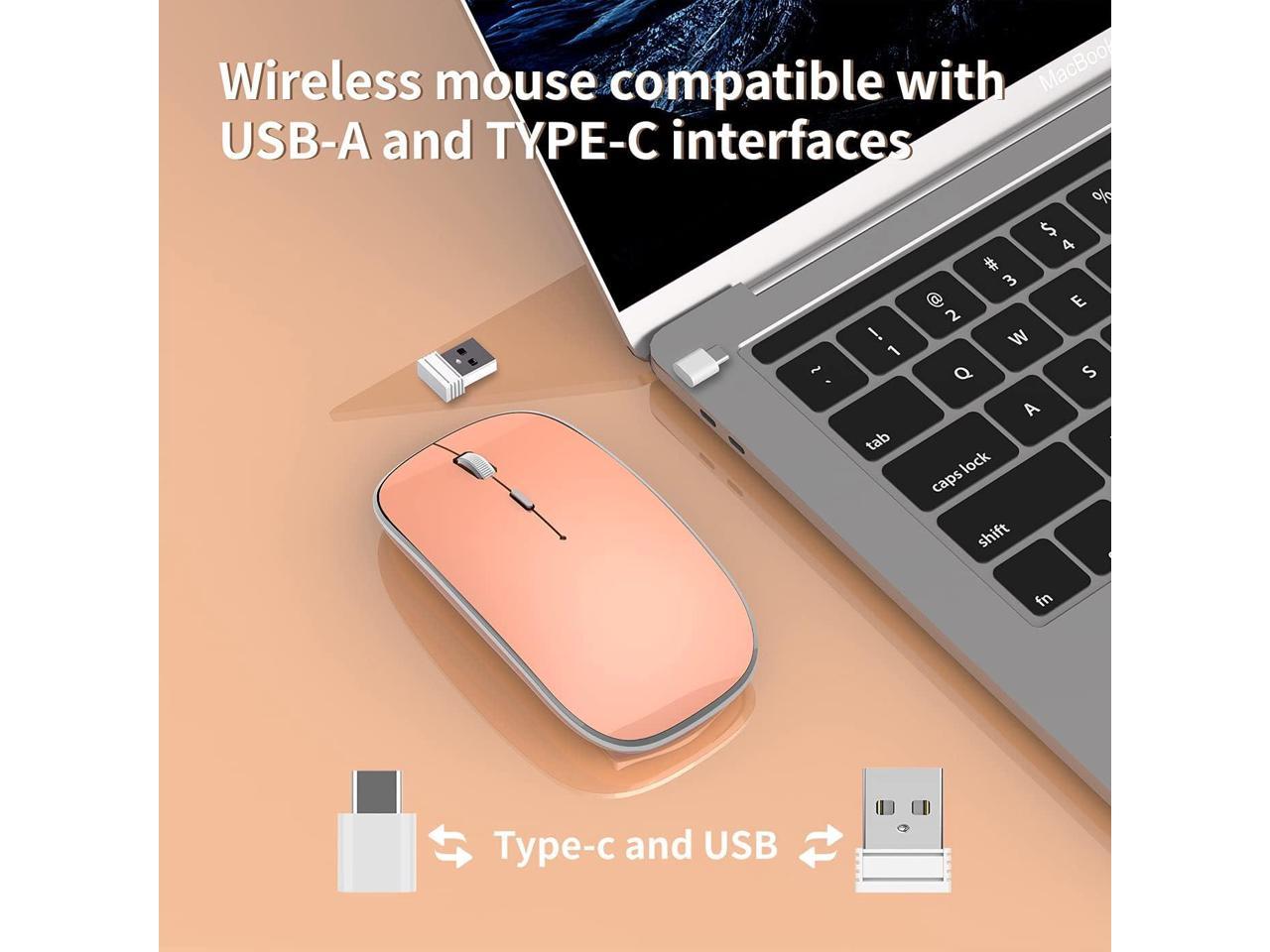 Q23S Orange Wireless Mouse Rechargeable Slim Silent Mouse 2.4G Portable Mobile Optical Office Mice with USB & Type-c Receiver for Windows Mac PC Notebook