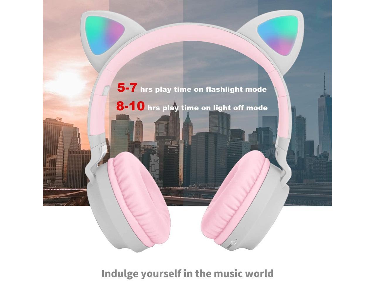 Kids Headphones Wireless Bluetooth Cat Ear Headphones with Flashing Light,SD 