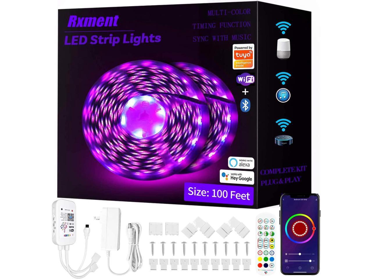 Alexa 100 FT LED Lights for Bedroom LED Light Strips Smart WiFi Strip  Lighting RGB LED Strip Lights for Bedroom Living Room Decor with Music Sync  Remote Control-- Work with Alexa &