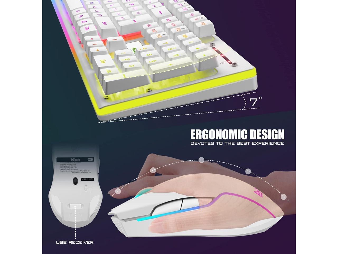 RedThunder K10 Wireless Gaming Keyboard and Mouse Combo, LED Backlit