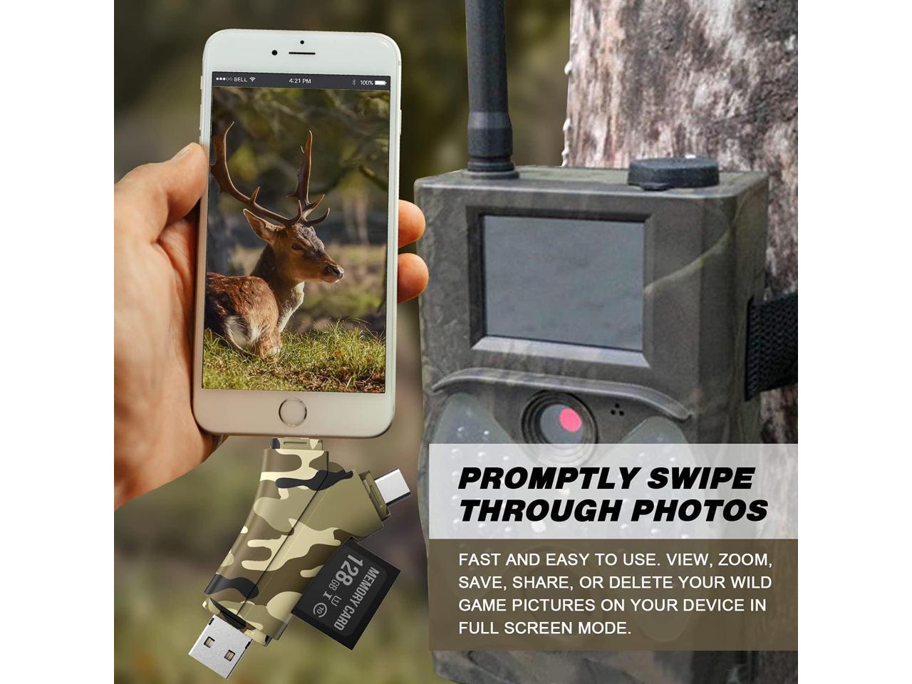 Trail Camera Viewer SD Card Reader,4 in 1 SD and Micro SD Memory Card Reader 